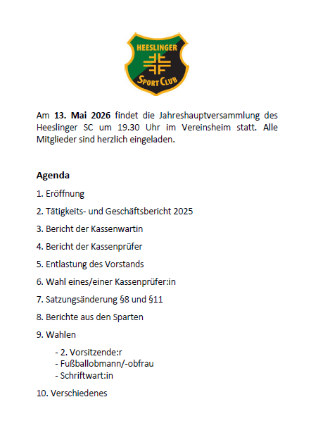 Jahreshauptversammlung am 13.05.26